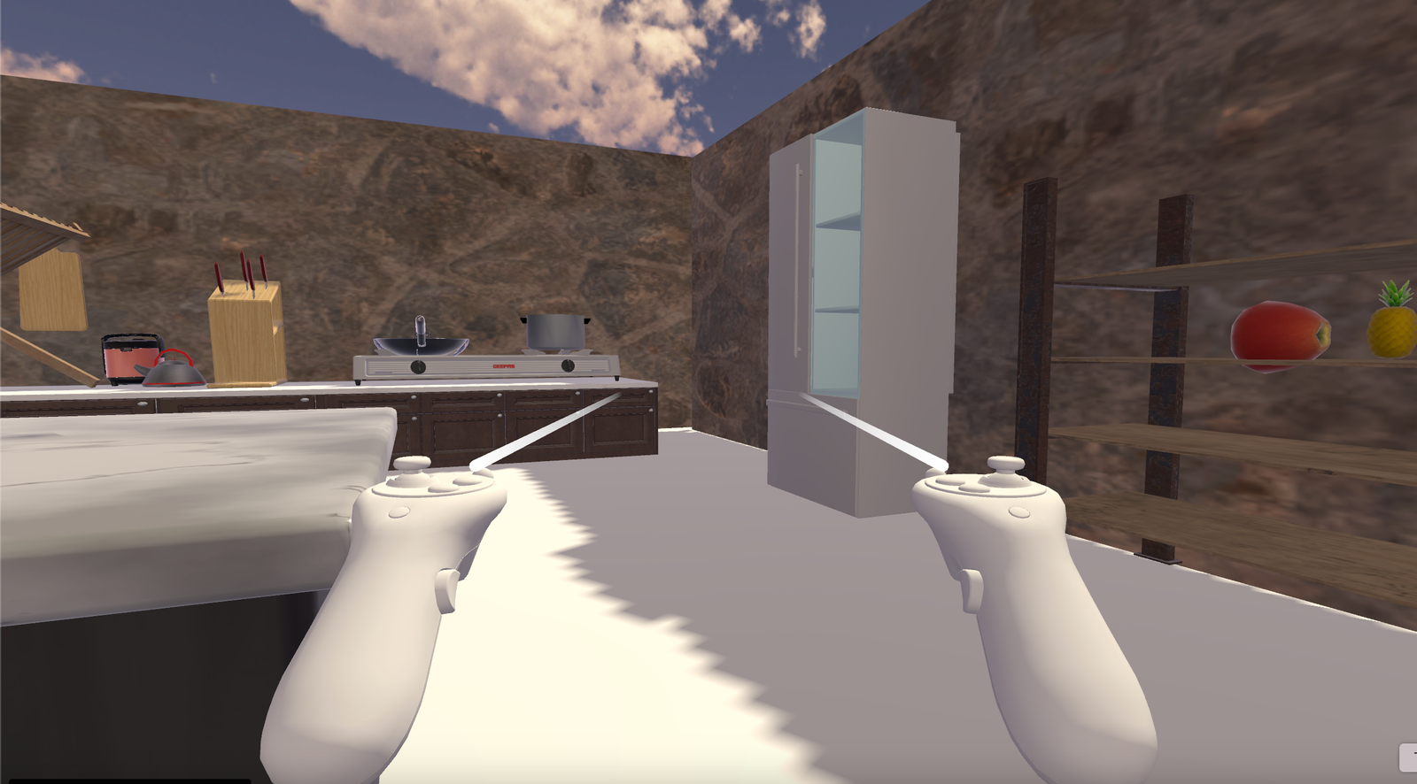 Spatial Layout Exploration: Open environment without a ceiling used to evaluate navigation and object placement.