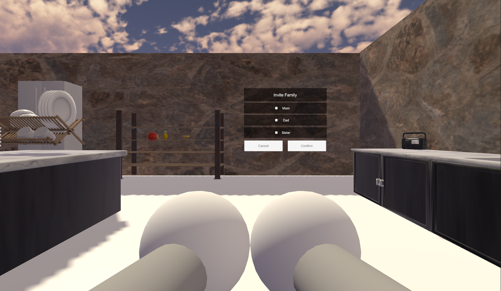 Invite Family: Early interface concept for inviting family members into the virtual space.
