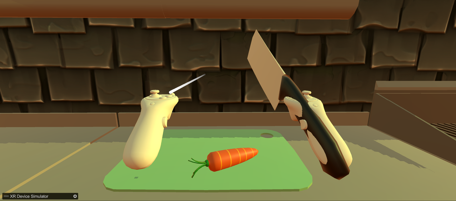 Object Interaction: Users can simulate cutting behaviour with ingredients using natural controller-based gestures.