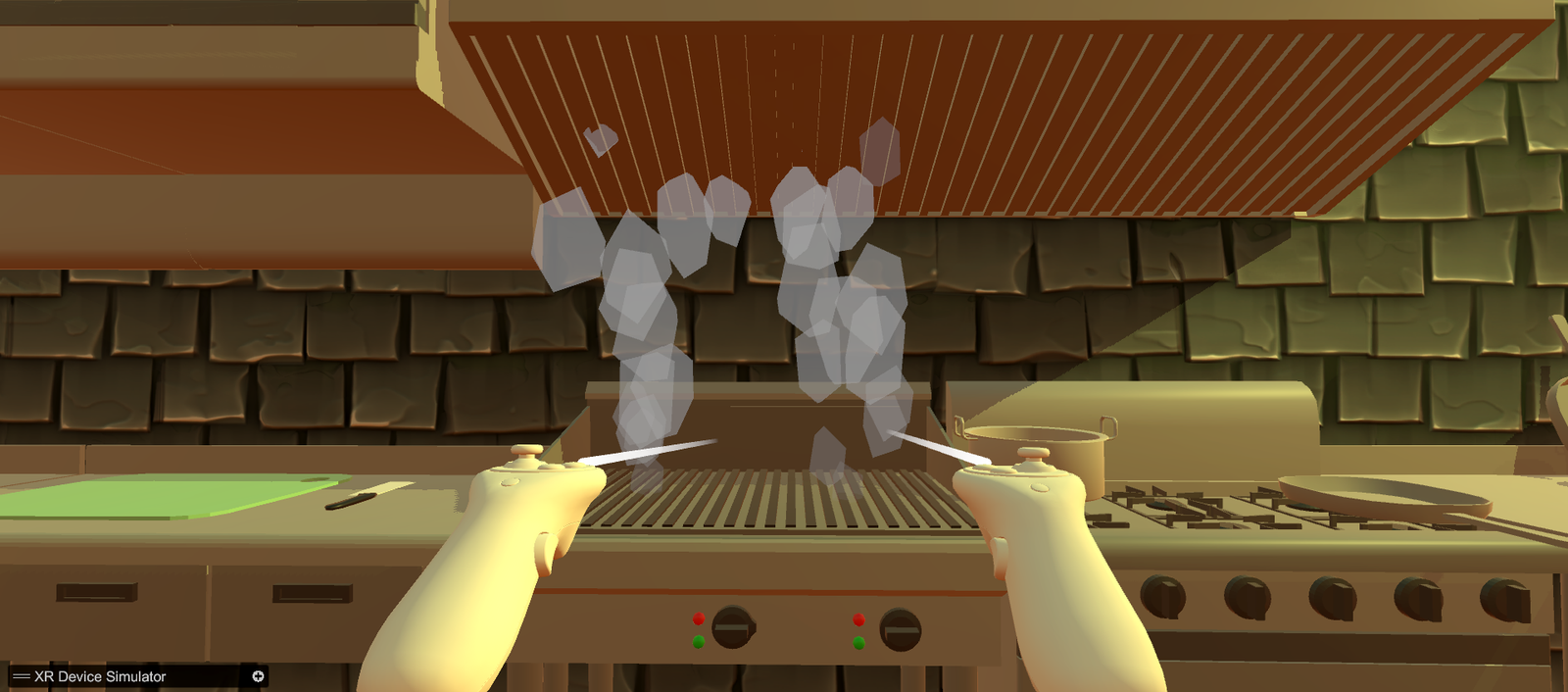 When the stove is activated, animated smoke appears above the grill, helping users understand that the appliance is operating and that cooking is in progress.