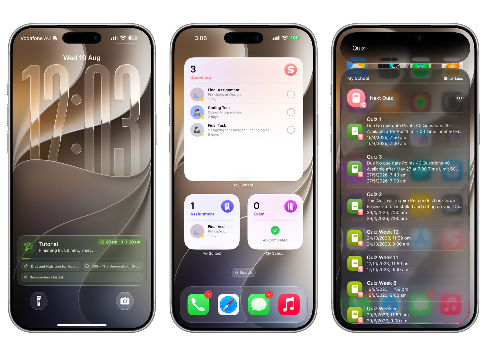 My School extends beyond the main app through system-level features such as Live Activities, widgets, and Spotlight Search, allowing students to access relevant information without interrupting their workflow.