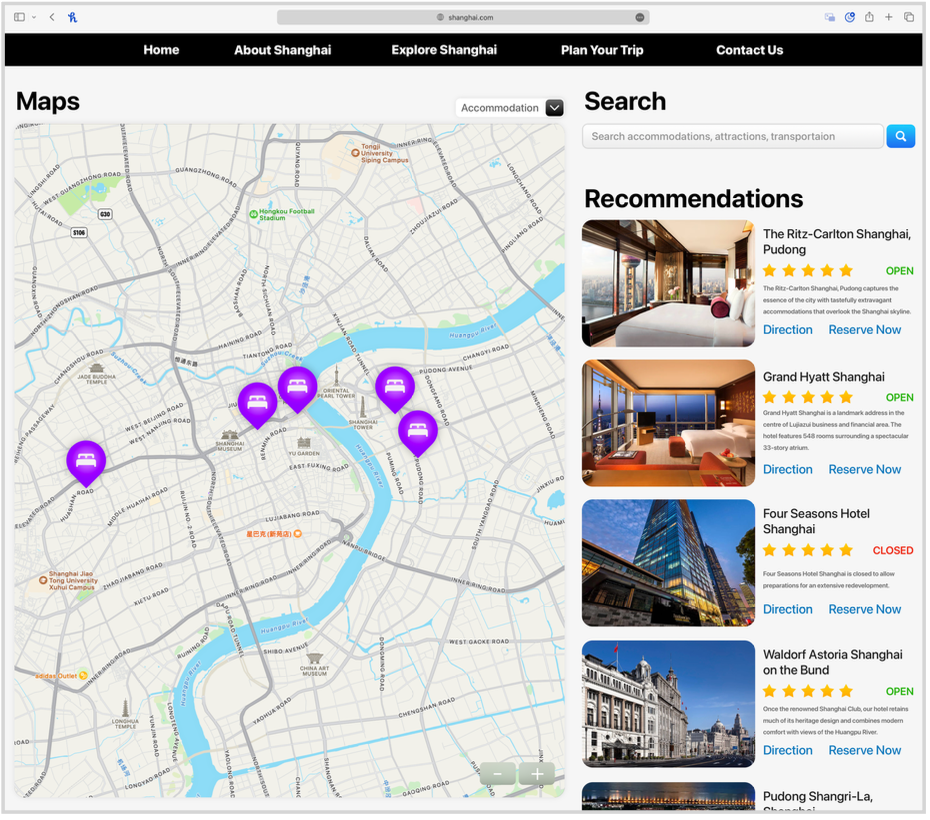 Editorial layouts combine maps, search, and curated recommendations into a single experience, encouraging exploration while keeping essential travel information immediately accessible.