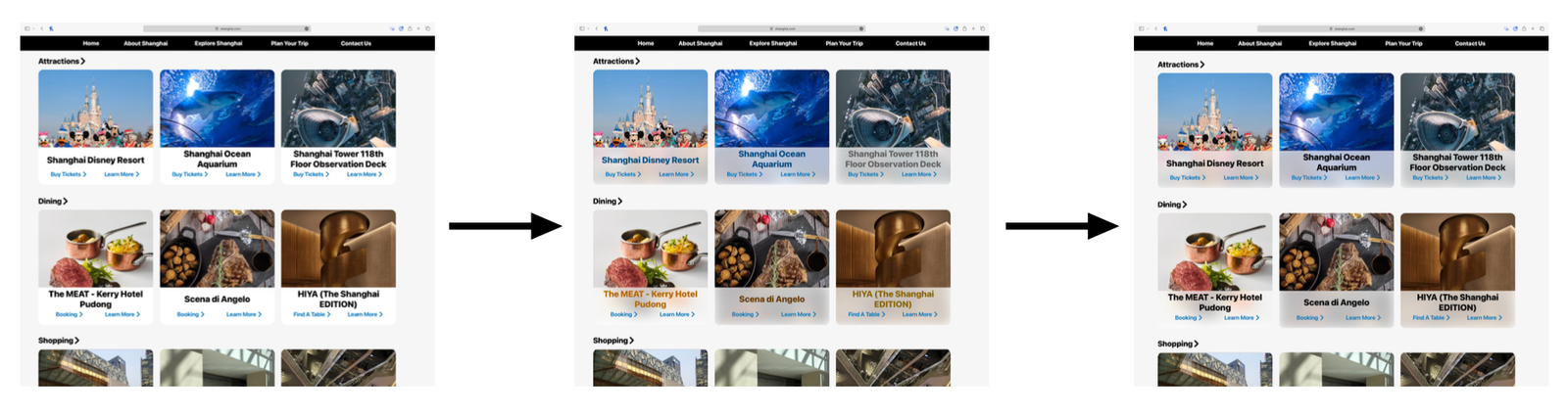 Repeated visual refinements helped simplify the interface while introducing clearer visual feedback and stronger content hierarchy.