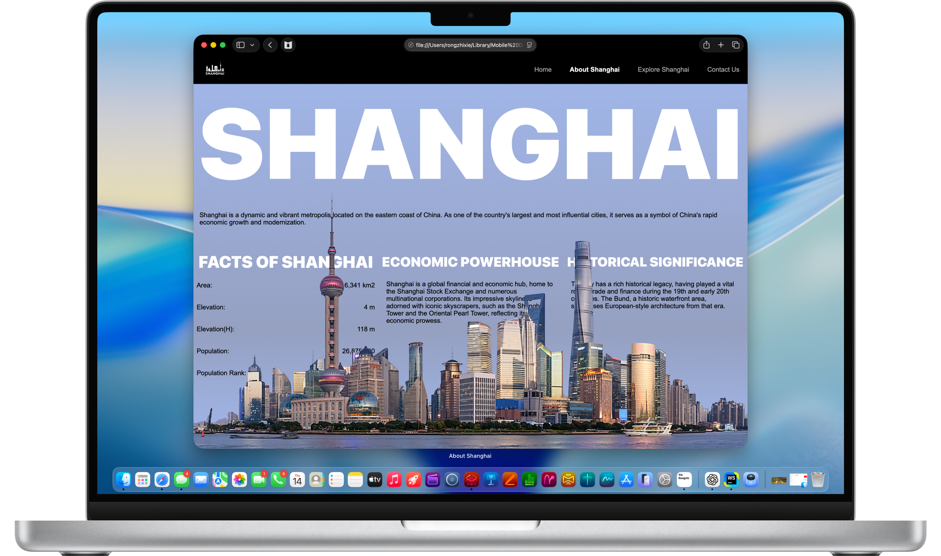 About Shanghai page from Shanghai Destination Website running on a Mac in Safari.