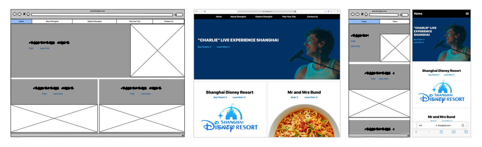The homepage evolved from a conventional promotional layout into a visually immersive landing page designed to showcase Shanghai through bold imagery and curated content.